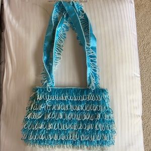 Blue and white beaded purse